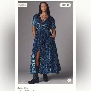 Anthropologie The Katerina Velvet Edition Blue and Black Maxi Dress